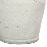 Close-up of Libra Interiors Speckled Glazed Ceramic Planter in white, showing the tapered base and speckled reactive glaze finish.