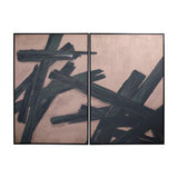 Libra Interiors Textured Framed Canvas Set of 2 Wall Art in taupe with deep black impasto brushstrokes across two portrait panels in black frames.