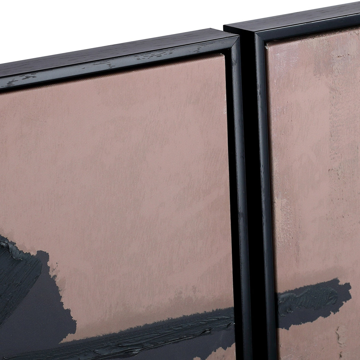 Close-up of Libra Interiors Textured Framed Canvas Set of 2 Wall Art in taupe, showing raised black brushstrokes on canvas within slim black pine frames.