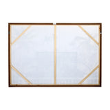 Rear view of Libra Interiors Aged Palm Pavilion framed canvas wall art, showing the pine bracing bars, brown wood frame and two hanging fixings.
