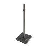 Libra Interiors Twin Shade Bronze Iron Floor Lamp detail showing the slender stem and square base in brushed bronze finish on a white background.