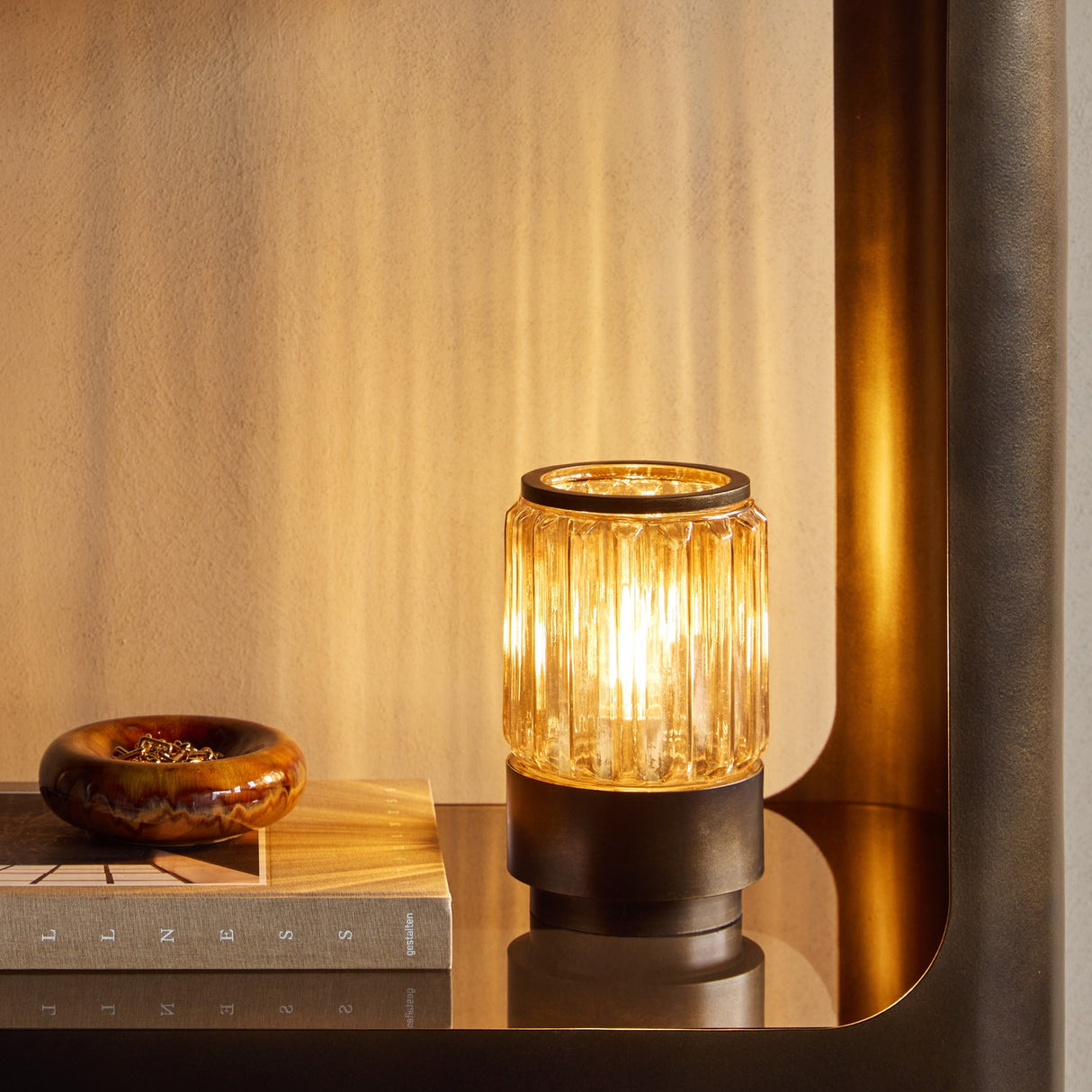 Ribbed Glass Uplighter Table Lamp – Brown
