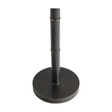 Libra Interiors Bamboo-Effect floor lamp base in gilded dark bronze iron, showing ribbed cane-like upright on a round weighted base against a white background.