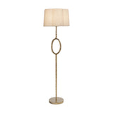 Libra Interiors Hammered Oval Gold Floor Lamp with slender iron stem, open oval detail, champagne gold finish and scalloped ivory linen shade.