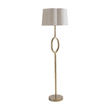 Libra Interiors Hammered Oval Gold Floor Lamp with slender iron stem, open oval loop detail, champagne gold finish and scalloped ivory linen shade.