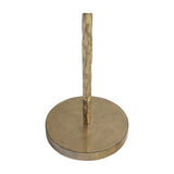 Close-up of the Libra Interiors Hammered Oval Gold Floor Lamp base, showing the round weighted iron foot and textured champagne gold stem on a white background.