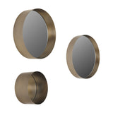 Libra Interiors Set of 3 Nested Round Wall Mirrors in gold, showing three deep circular metal frames in graduating sizes with smoke gold finish.