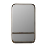 Libra Interiors Smoked Gold Iron Shelf Wall Mirror with a rounded-corner rectangular frame and integrated lower shelf, shown on a plain white background.
