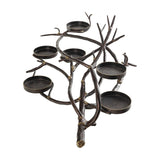 Libra Interiors Branch Design six-light candle lantern with a sculptural iron branch frame in vintage bronze, holding six round dishes for candles.