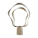 Libra Interiors Marble Base Abstract Ribbon Sculpture in beige and gold, featuring two nested gilded smoke gold iron loops on a polished marble base.
