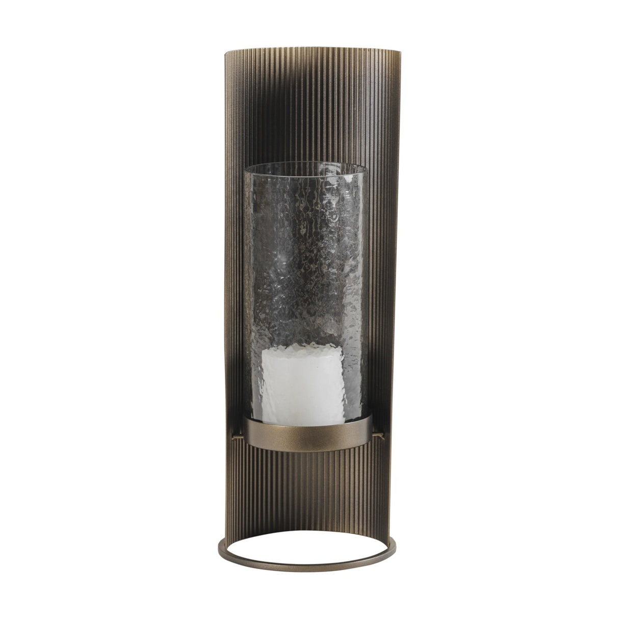 Corrugated Bronze Hammered Glass Hurricane Lantern – Gold