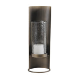 Corrugated Bronze Hammered Glass Hurricane Lantern – Gold