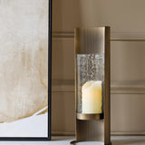 Corrugated Bronze Hammered Glass Hurricane Lantern – Gold
