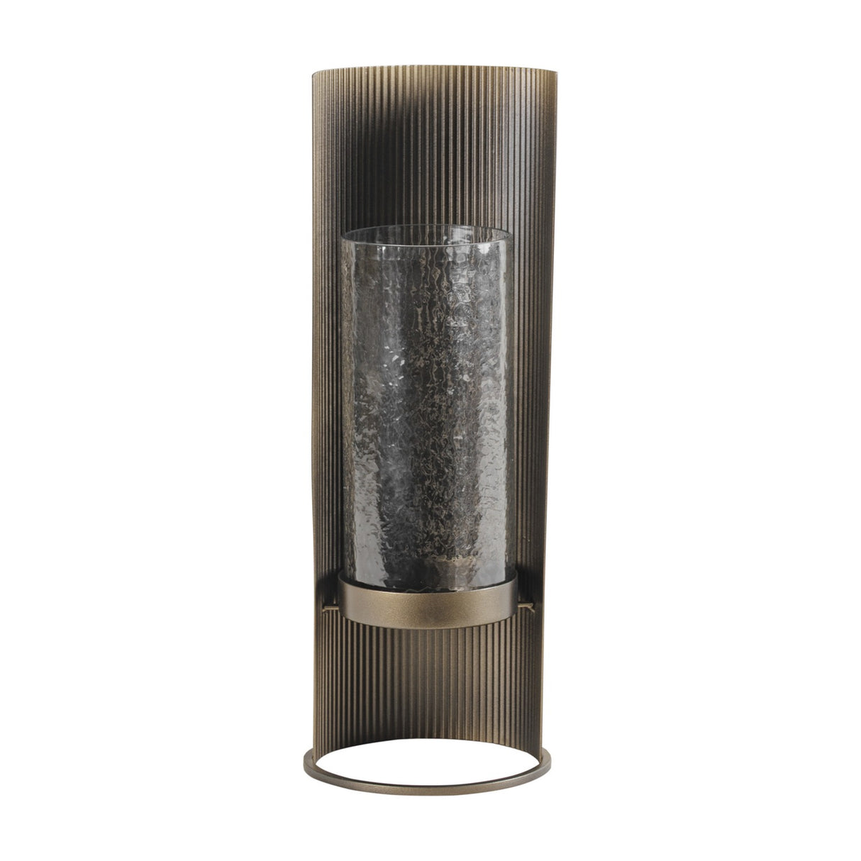 Corrugated Bronze Hammered Glass Hurricane Lantern – Gold