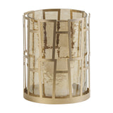 Libra Interiors Hammered Glass Geometric Gold Lantern with smoked lustre glass insert and matt gold iron grid frame, shown on a plain white background.