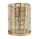 Libra Interiors Hammered Glass Geometric Gold Lantern with smoked lustre glass insert and matt gold iron grid frame, shown on a plain white background.