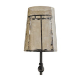 Libra Interiors Hammered Glass Candle Lantern in bronze, showing the tapered copper-brown glass shade on an iron frame with turned ball column detail.