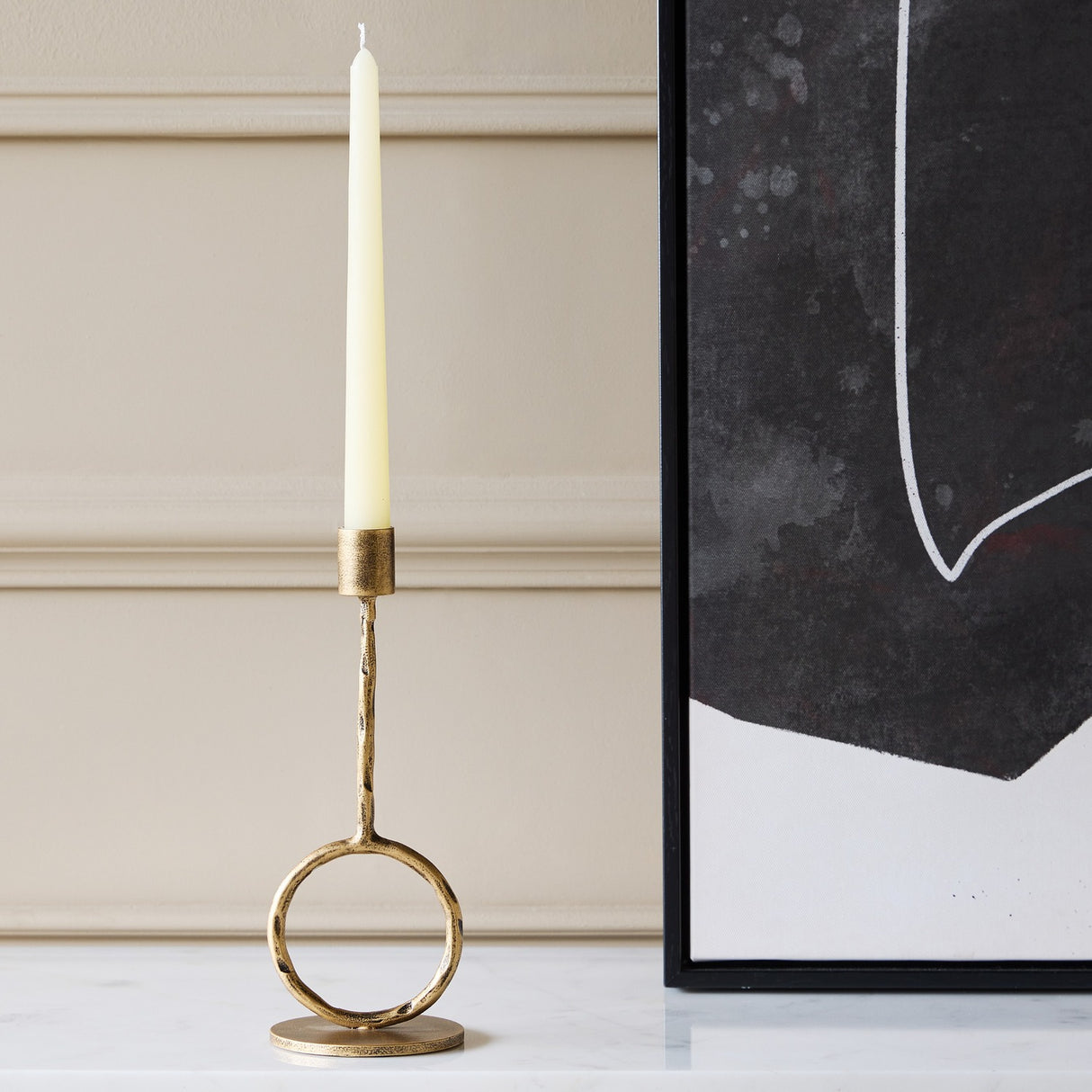 Hammered Iron Ring Candle Holder – Gold