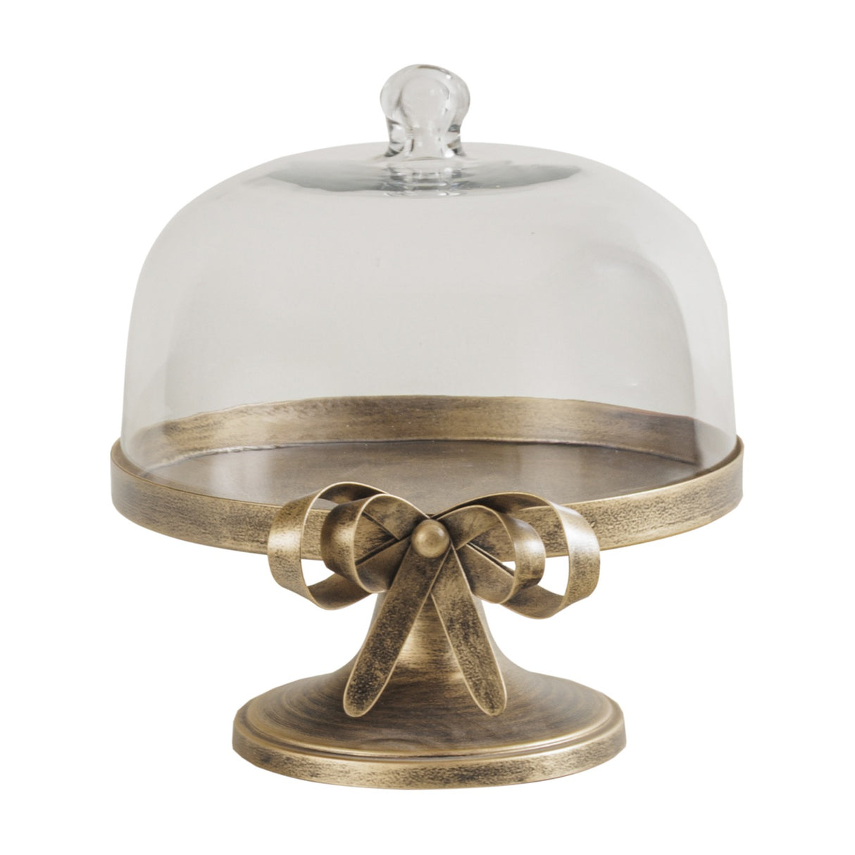 Antiqued Gold Bow Glass Dome Cake Stand