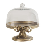 Antiqued Gold Bow Glass Dome Cake Stand