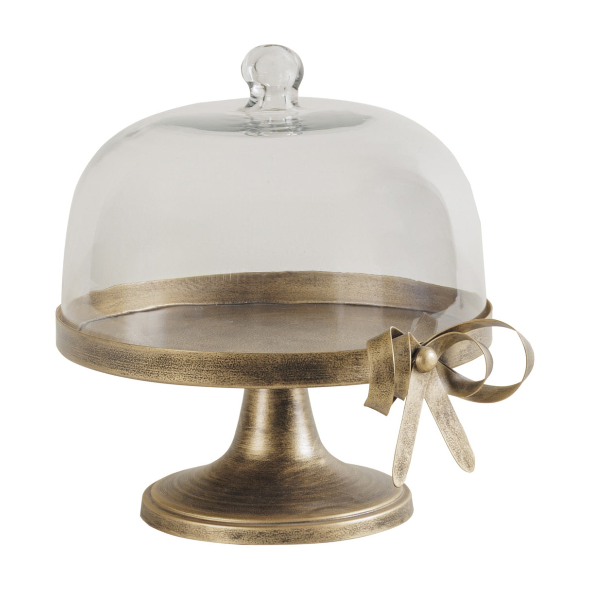 Antiqued Gold Bow Glass Dome Cake Stand