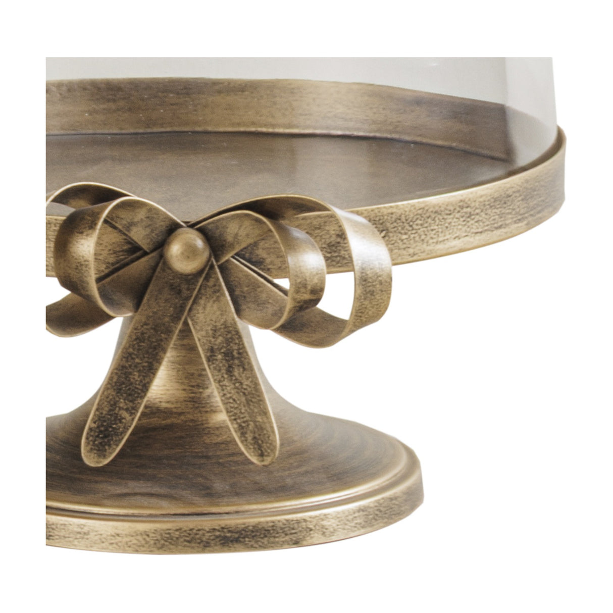 Antiqued Gold Bow Glass Dome Cake Stand