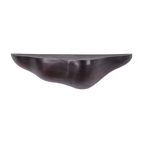 Libra Interiors bronze cast aluminium sculptural wall shelf with a contoured organic underside and lightly textured finish on a white background.