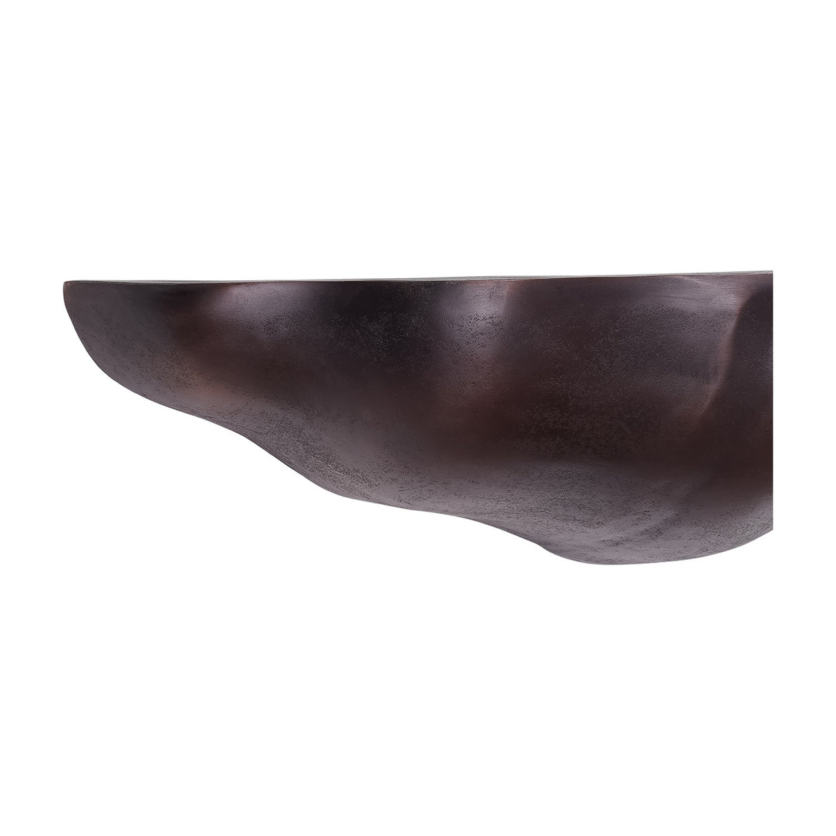 Libra Interiors Cast Aluminium Sculptural Wall Shelf in bronze, side view showing the organic curved silhouette and lightly textured underside.