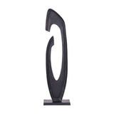 Libra Interiors Textured Abstract Cast Aluminium Sculpture in black, tall floor-standing piece with sweeping curves and open centre on a rectangular base.