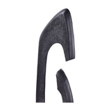 Close-up of the Libra Interiors Textured Abstract Cast Aluminium Sculpture in black, showing the curved hooked top and ridged textured finish.