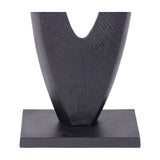 Close-up of the base of the Libra Interiors Textured Abstract Cast Aluminium Sculpture in black, showing the tapered curved form on a flat rectangular plinth.