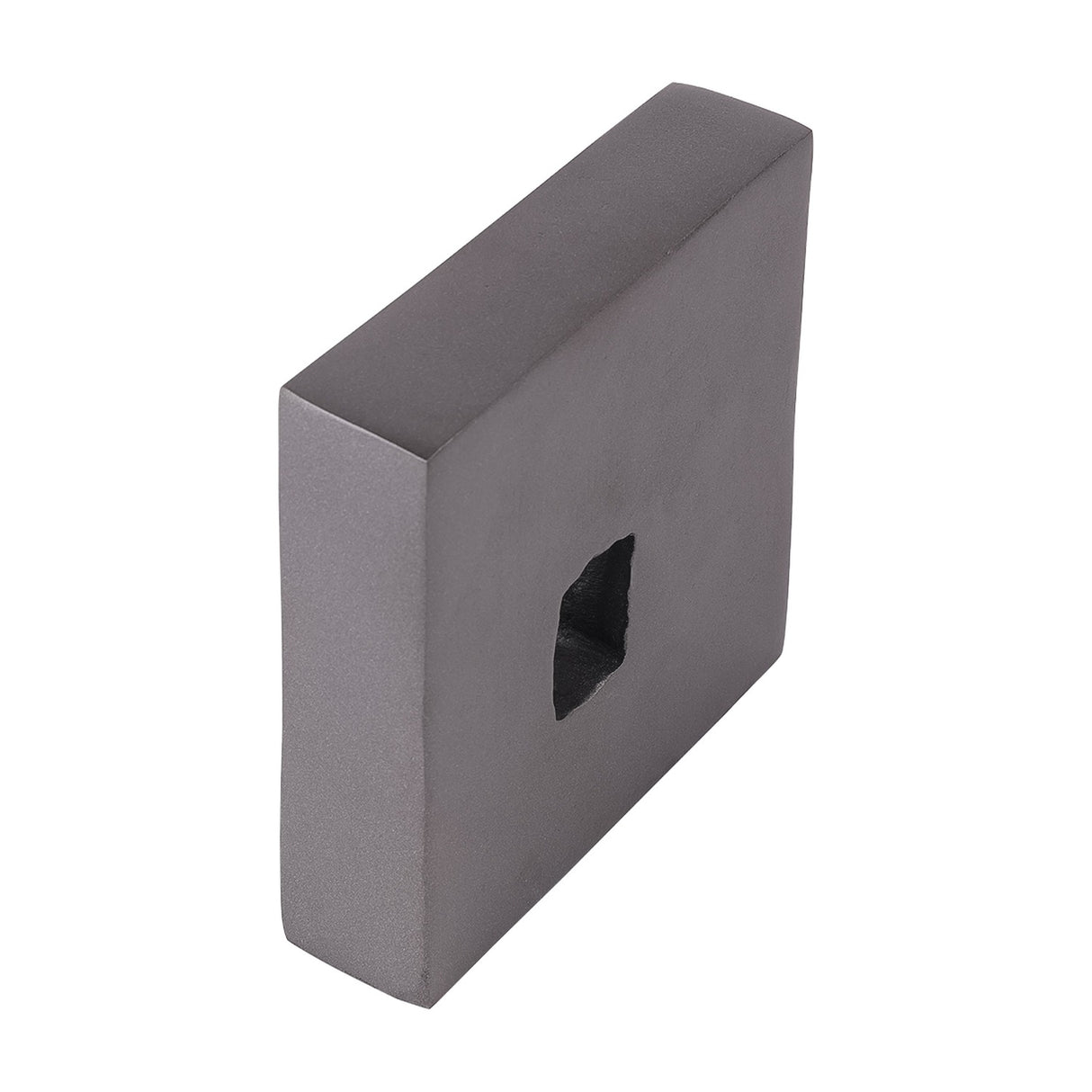 Libra Interiors Textured Cast Aluminium Bookend in antique lead grey, square block form with a hollowed centre cut-out, shown on a plain white background.