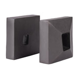 Libra Interiors Textured Cast Aluminium Bookends in grey, a pair of square cast metal blocks with hollowed centres and a lightly textured finish.