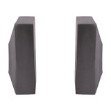 Libra Interiors grey textured cast aluminium bookends, a facing pair of tall geometric blocks with lightly textured finish on a white background.