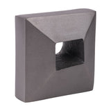 Libra Interiors Textured Cast Aluminium Bookend in antique lead grey, square block form with a hollowed square cut-out, shown on a plain background.