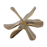 Libra Interiors Petal cast aluminium sculpture in antique brass with layered folding petals and lightly textured surface on a white background.