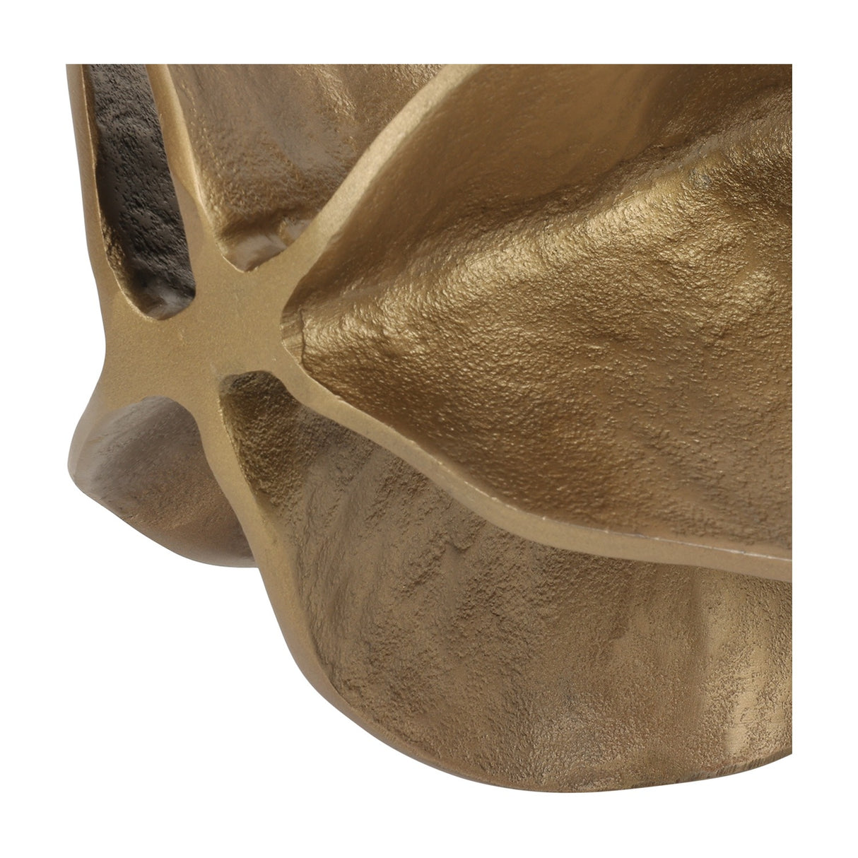 Close-up of Libra Interiors Petal cast aluminium sculpture in antique brass, showing the textured, layered petal folds and warm matt finish.