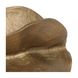 Close-up of the Libra Interiors Petal cast aluminium sculpture in antique brass, showing the layered folding petal curves and lightly textured finish.