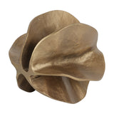Libra Interiors Cast Aluminium Petal Sculpture in antique brass, showing curled, overlapping petal forms with a lightly textured finish on a white background.