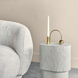 Tiered Bone Inlay Oval Side Table – Cream