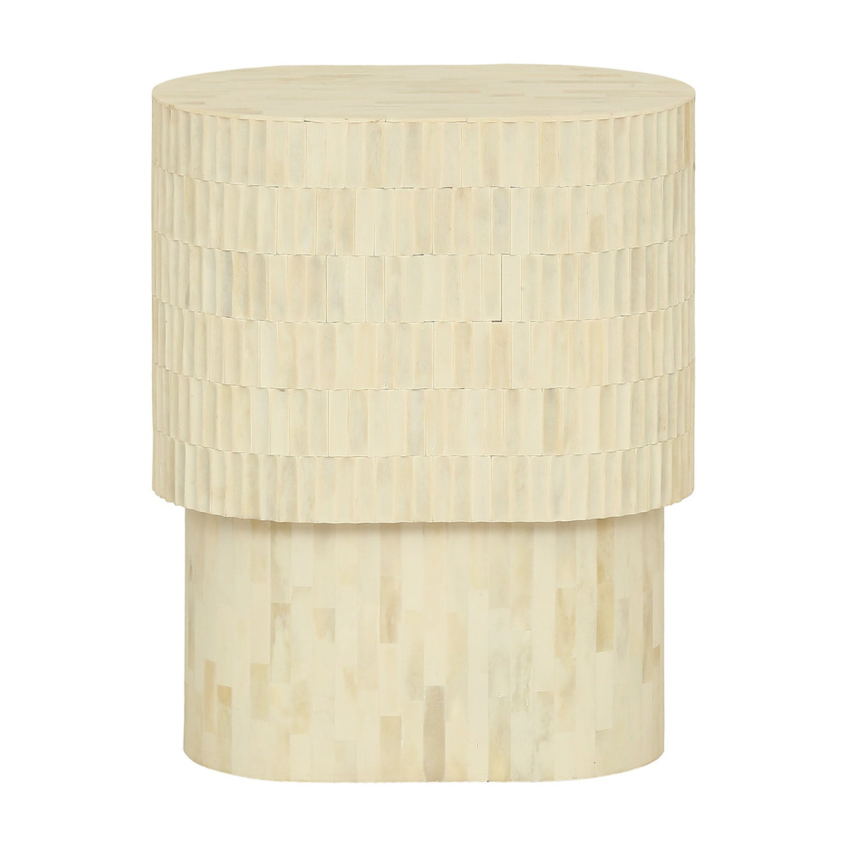 Tiered Bone Inlay Oval Side Table – Cream