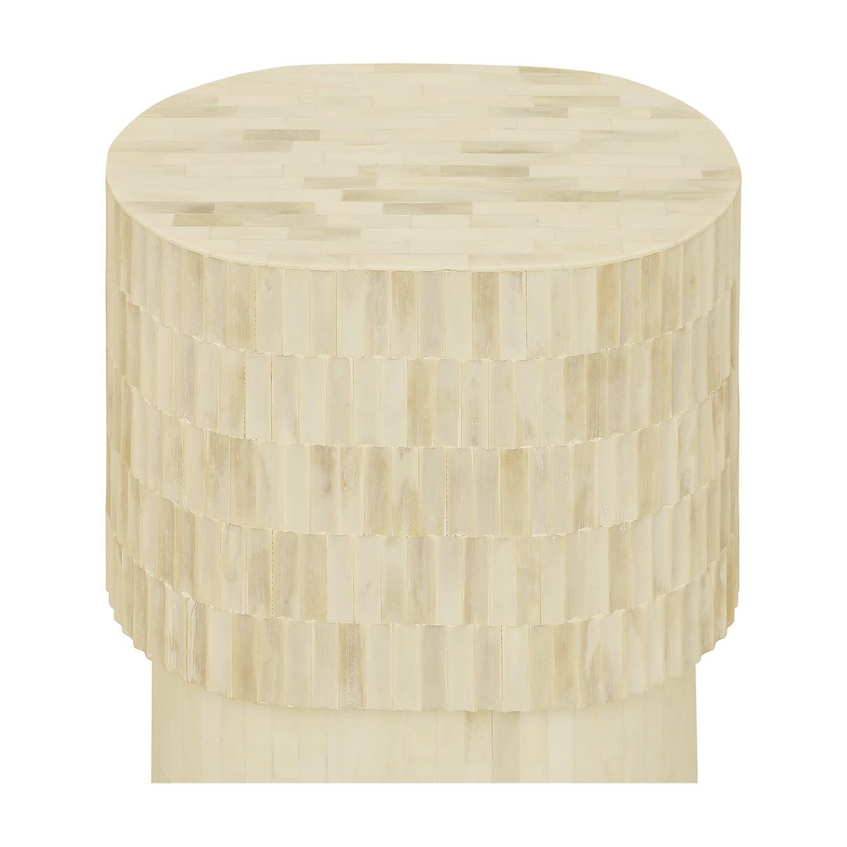 Tiered Bone Inlay Oval Side Table – Cream