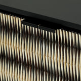 Close-up of Libra Interiors Bone Inlay Raised Pattern Sideboard in black, showing the raised bone inlay doors in black and ivory with slim black handles.