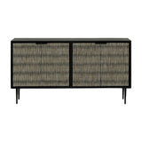 Libra Interiors Bone Inlay Raised Pattern Sideboard in black with two doors of ivory and black vertical bone inlay, on slim tapered legs.