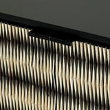Close-up of Libra Interiors Bone Inlay 2 Door Cabinet in Black, showing the raised black and ivory bone pattern and slim matt black handles.