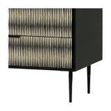 Close-up of Libra Interiors Bone Inlay 3-Drawer Black & Ivory Chest of Drawers showing textured bone drawer fronts, matt black frame and slim tapered legs.