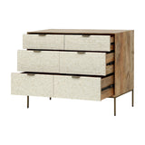 Scalloped Bone Inlay Mango Wood Chest of Drawers