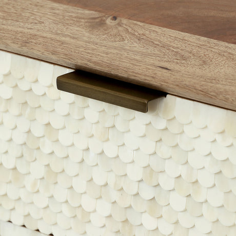 Scalloped Bone Inlay Mango Wood Chest of Drawers