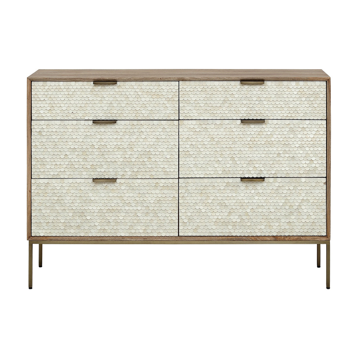 Scalloped Bone Inlay Mango Wood Chest of Drawers