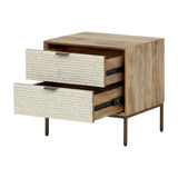 Scalloped Bone Inlay 2-Drawer Bedside Table – Cream